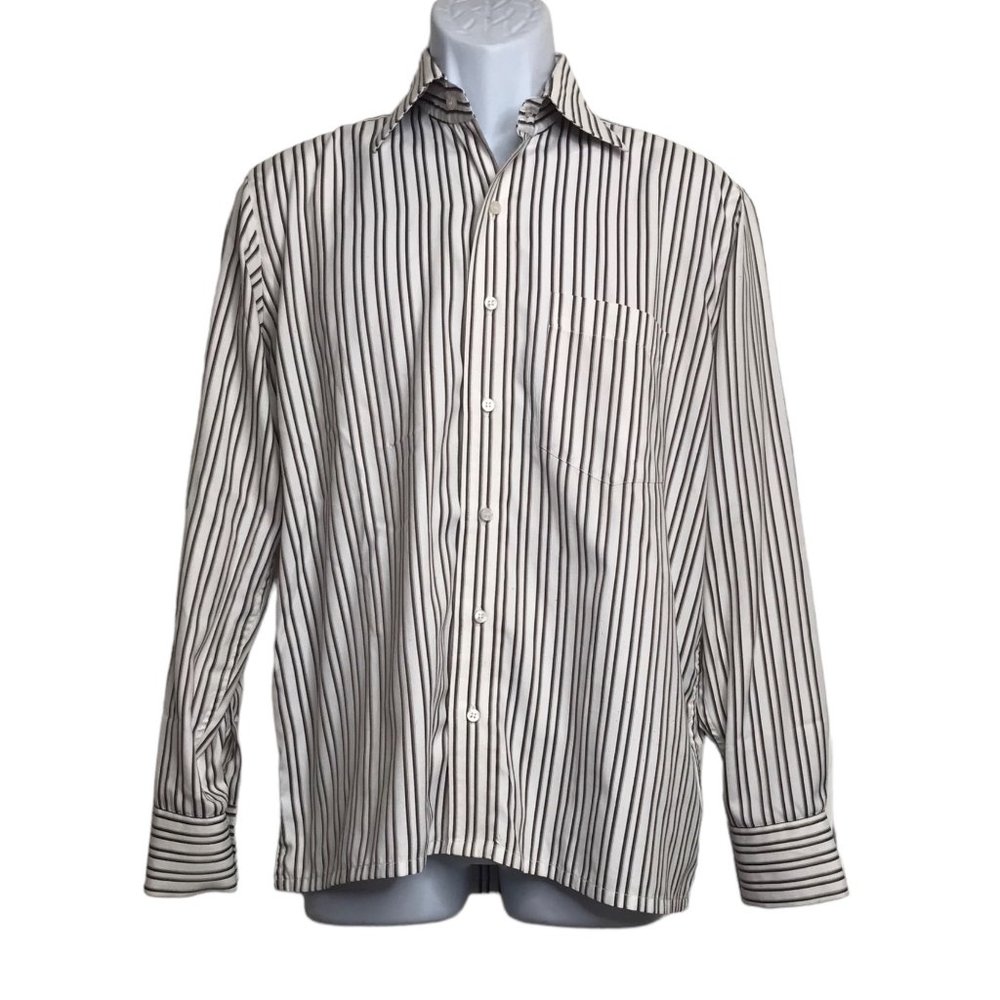 CORAZONE Sz 38 Cool Cotton Striped Button Down Shirt Long Sleeve Casual Preppy